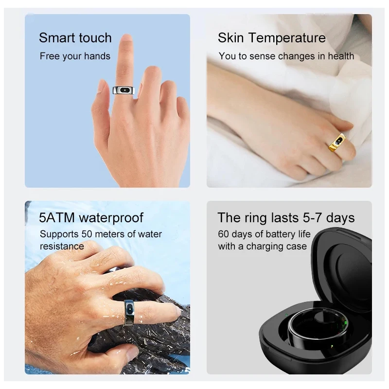 Smart Ring with Charging Case  - đánh giá và giá Temperature Ring Skin