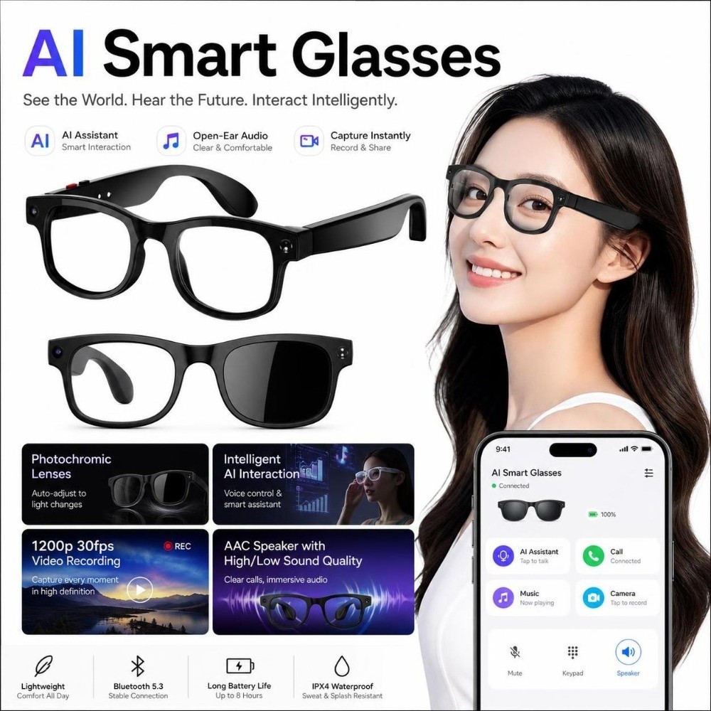 2 in 1 AI Smart Glasses HD Pho - đánh giá và giá Smart Glasses Lens